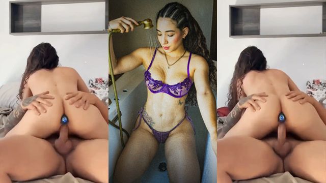 Keren Canelon receiving a cock with a plug inside her ass