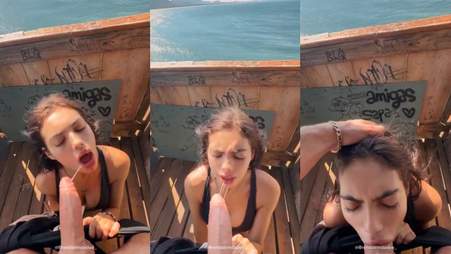 Brenda Trindade enjoys sucking cock on the beach